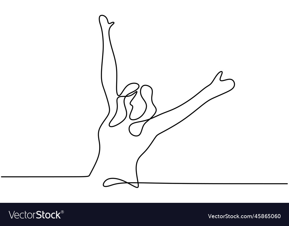 Continuous one line drawing of woman rising hands Vector Image