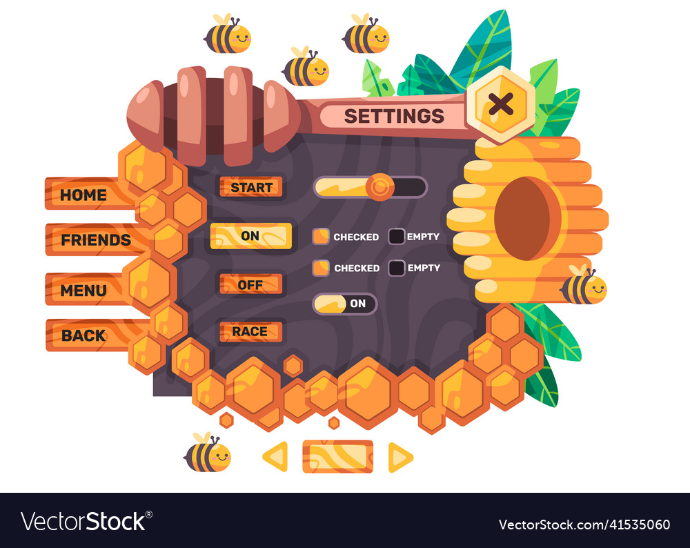 Game set user interface of honey bee setting menu Vector Image