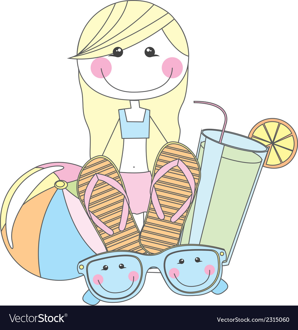 Girl with summer elements cartoons isolated