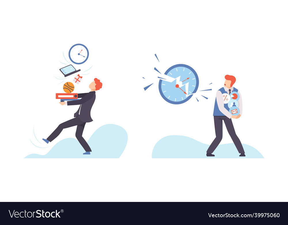 Mann mit brechendem Zifferblatt fehlschlagen Handhabung vector image Mann mit brechendem Zifferblatt fehlschlagen Handhabung