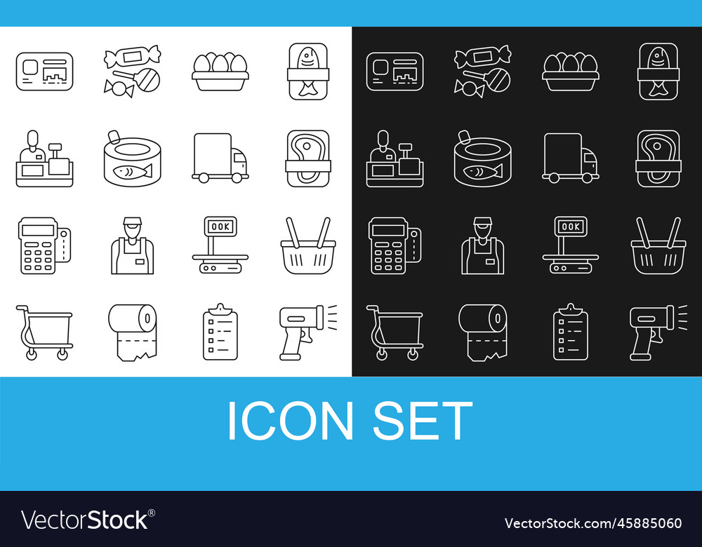 Set line scanner scanning bar code shopping vector image Set line scanner scanning bar code shopping
