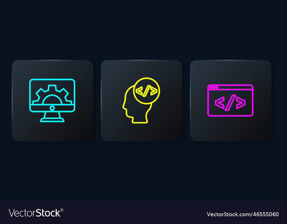 Set line web development front end and black vector image Set line web development front end and black