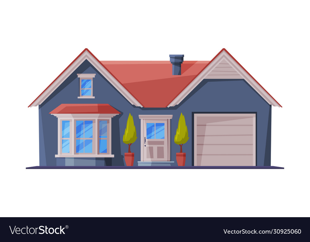 Small cottage facade with garage city or country Vector Image