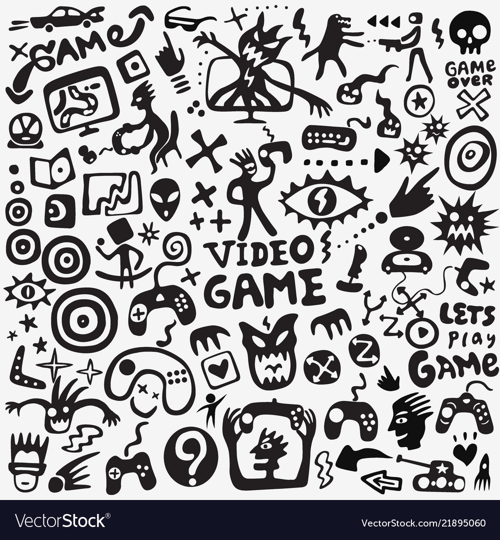 Set of video game doodle Stock Vector