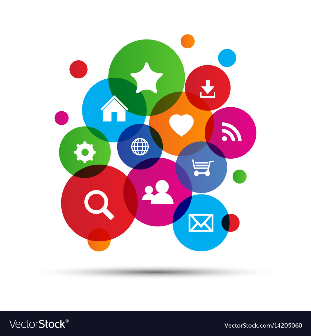 Web navigation icons in colorful balloons