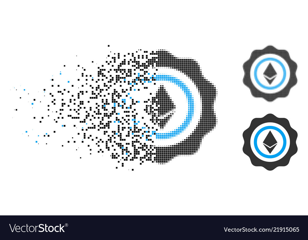 Disintegrating pixelated halftone ethereum seal vector image Disintegrating pixelated halftone ethereum seal