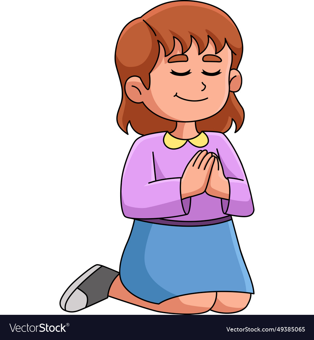 Girl praying cartoon colored clipart Royalty Free Vector