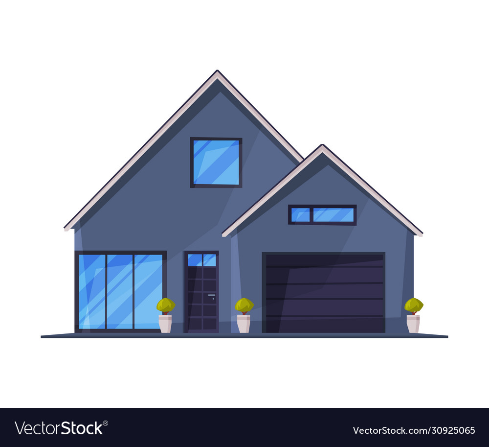 Gray small cottage facade with garage city Vector Image