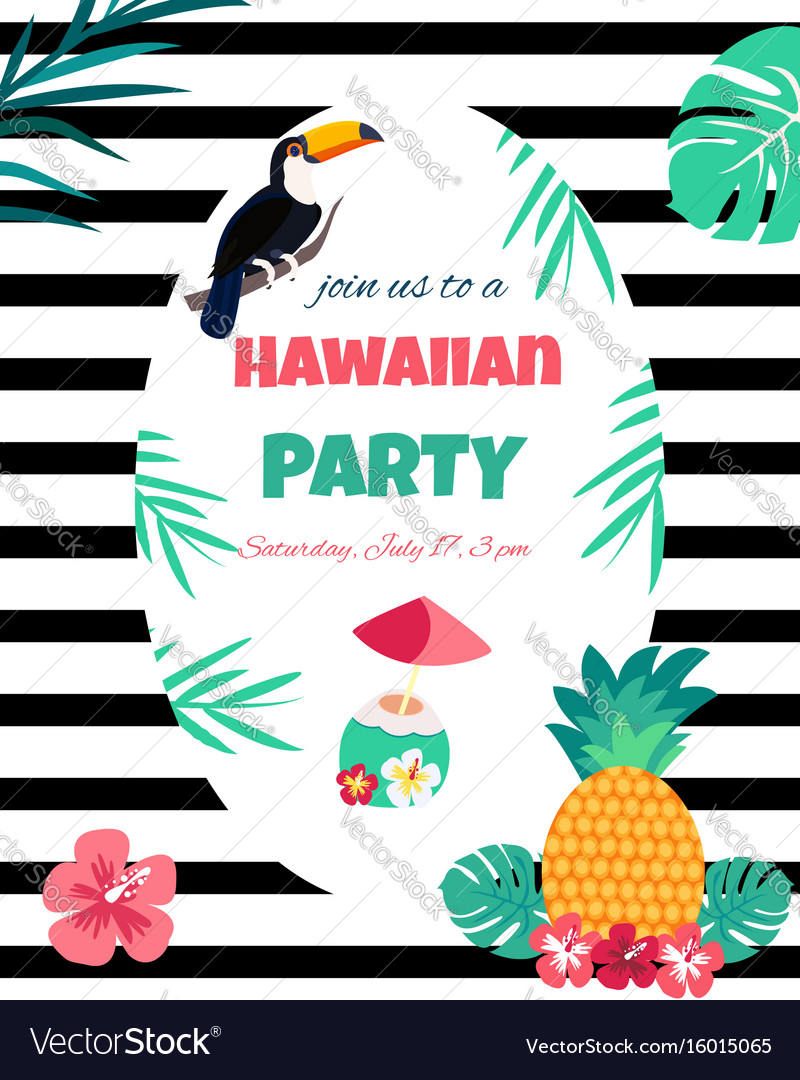 Hawaiian bright invitation pineappletoucan text Vector Image