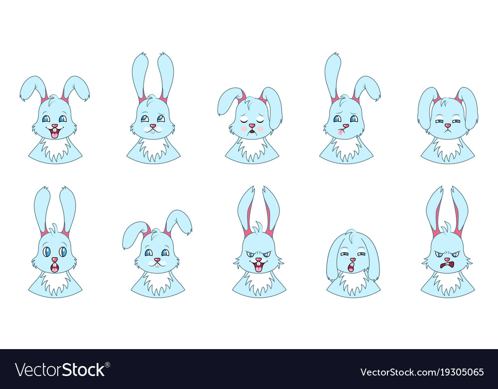 Heads rabbit with different emotions smiling Vector Image