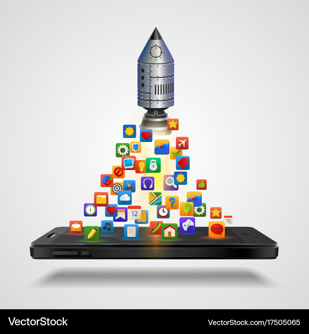 Mobile icons app rocket on the white background Vector Image