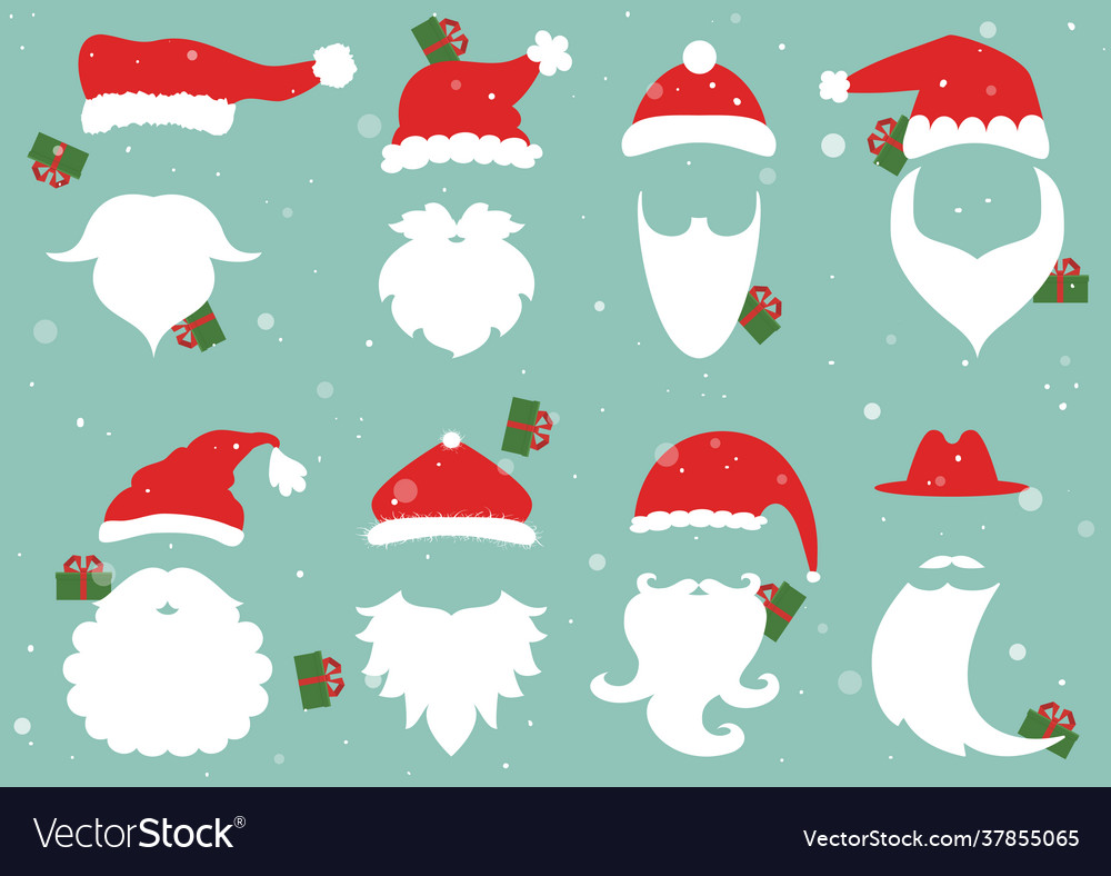 Santa hats moustache and beards christmas Vector Image