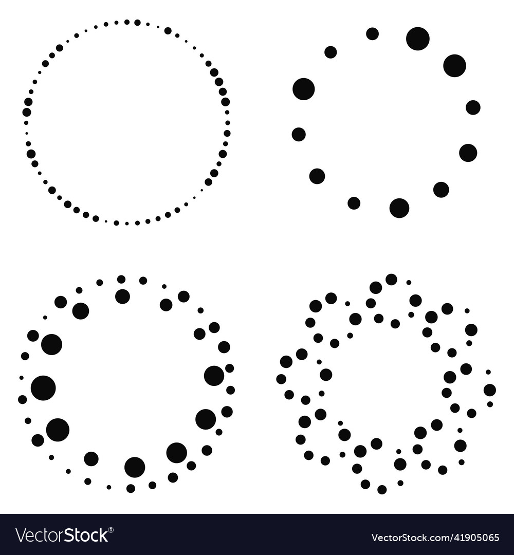 Set of abstract halftone black dotted round frames vector image Set of abstract halftone black dotted round frames