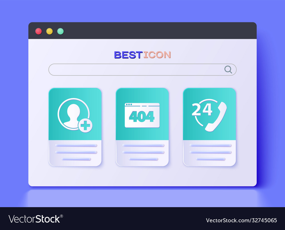 Set page with a 404 error create account screen vector image Set page with a 404 error create account screen