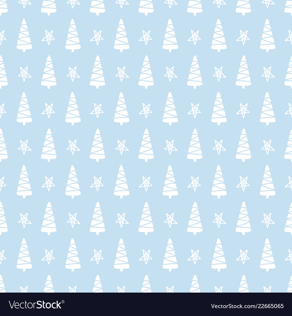 Winter forest tree doodles seamless pattern