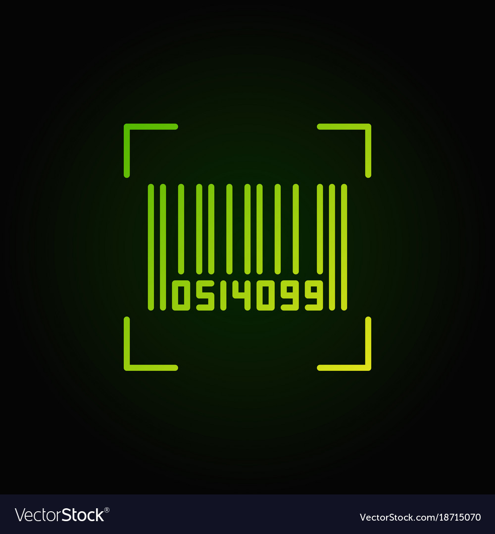 Bar code green line icon on dark background