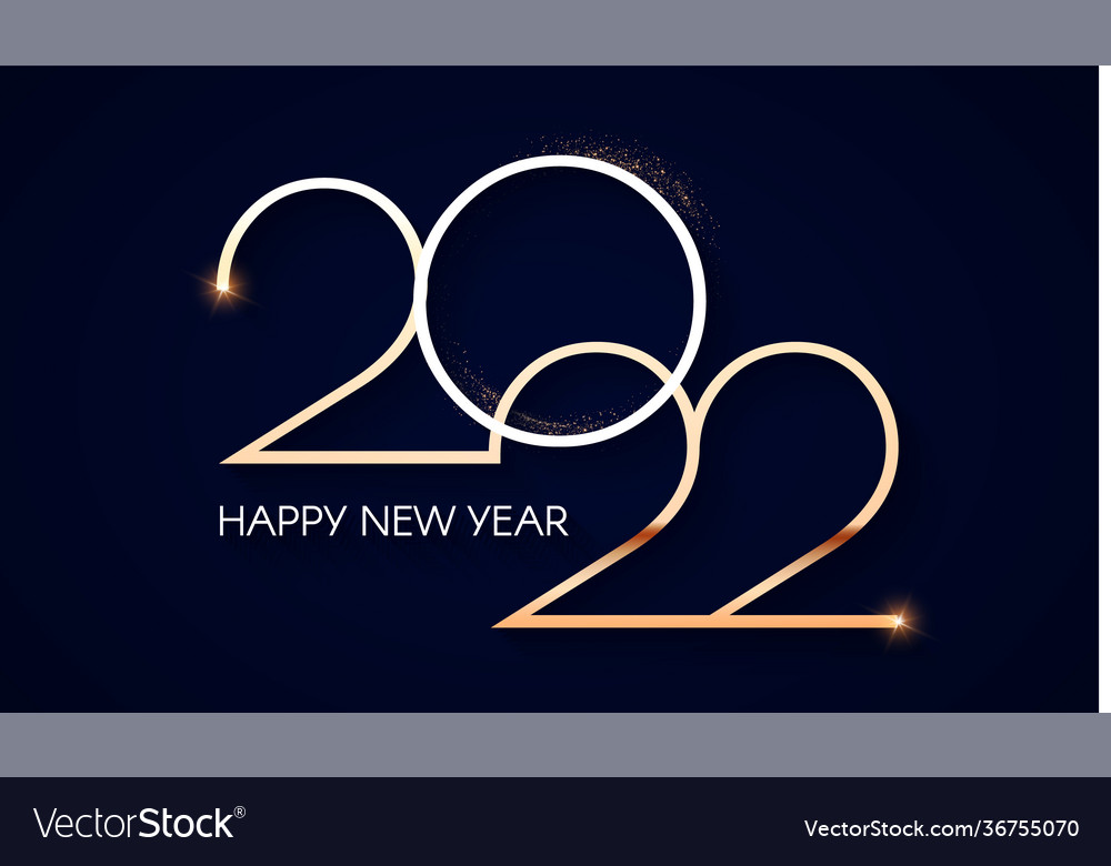 Happy new 2022 year elegant gold text with light Vector Image