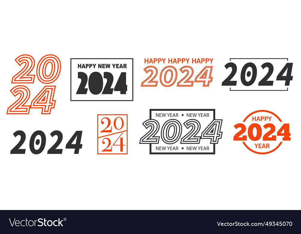 Happy new year 2024 set design elements collection