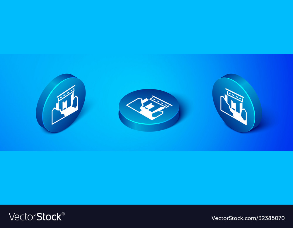 Isometric ancient ruins icon isolated on blue