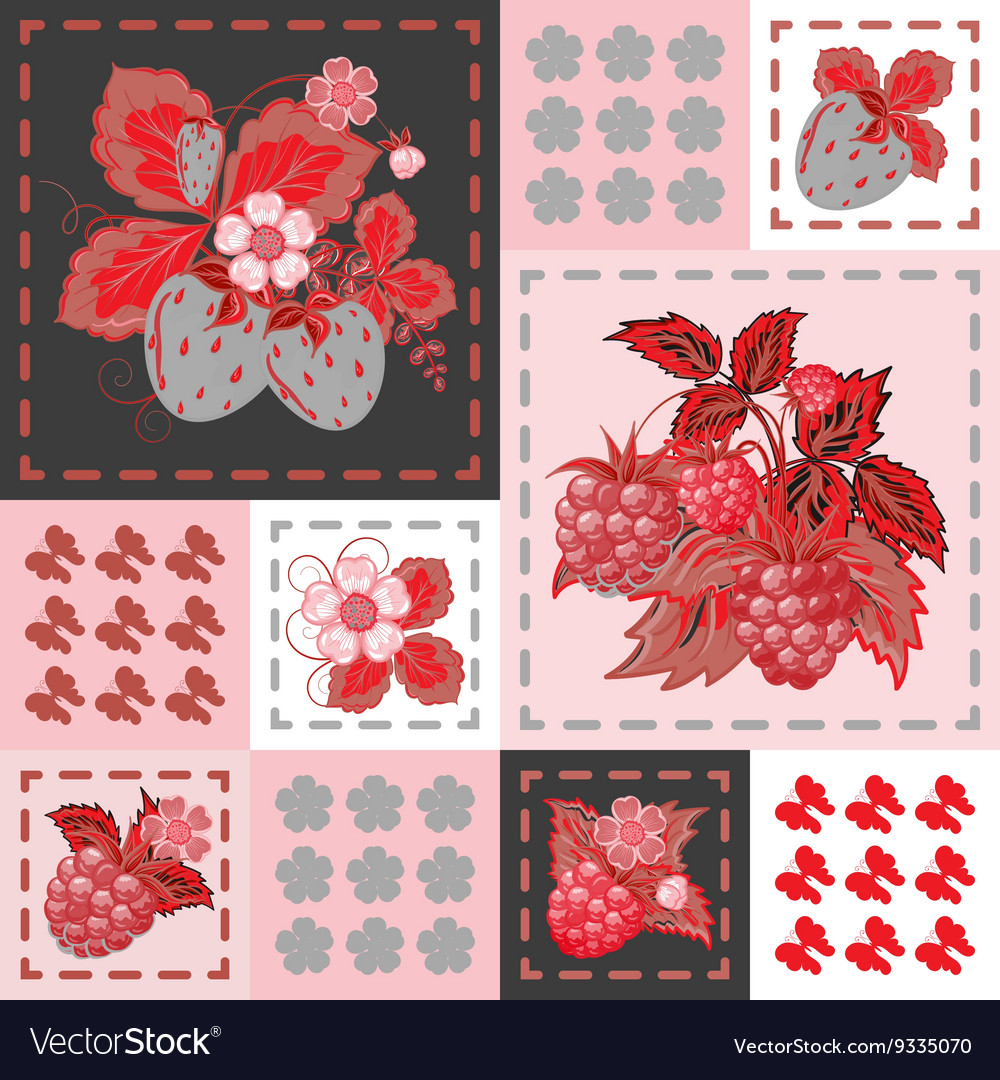 Patchwork background with strawberries