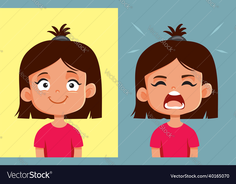 Toddler girl experiencing mood swings cartoon Vector Image