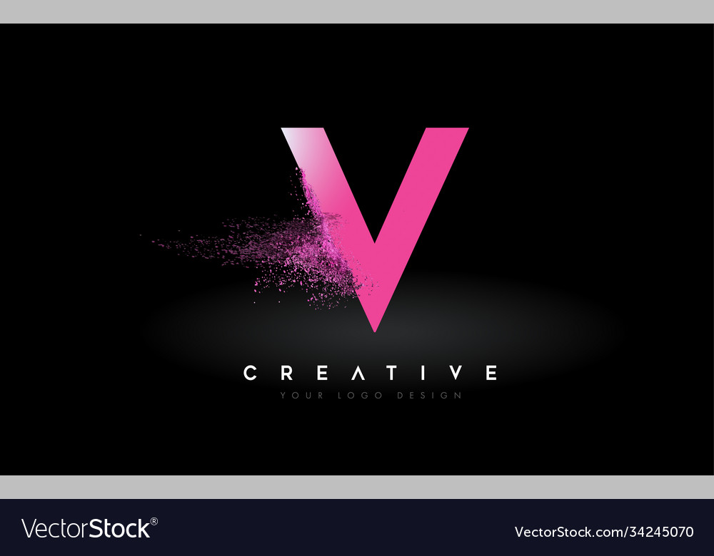 V letter logo with dispersion effect and purple