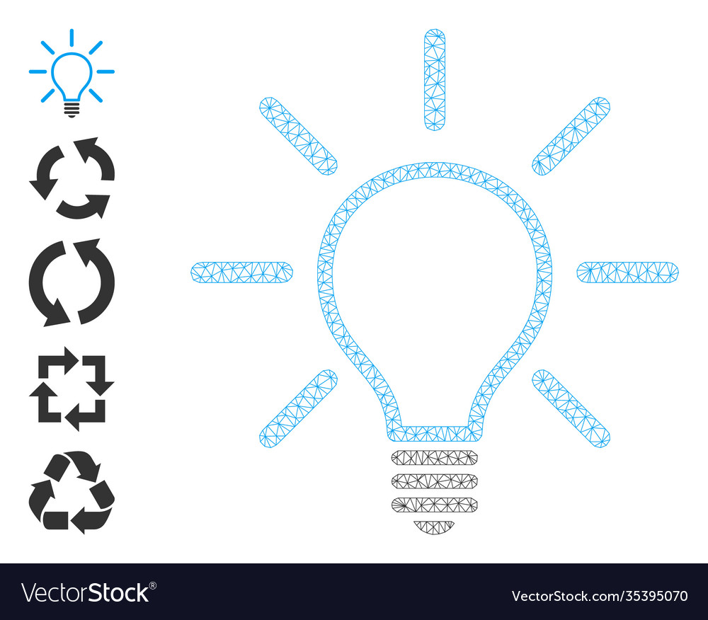 Web net light bulb icon with simple symbols