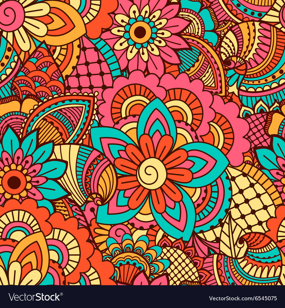 Hand drawn seamless pattern with floral elements Vector Image