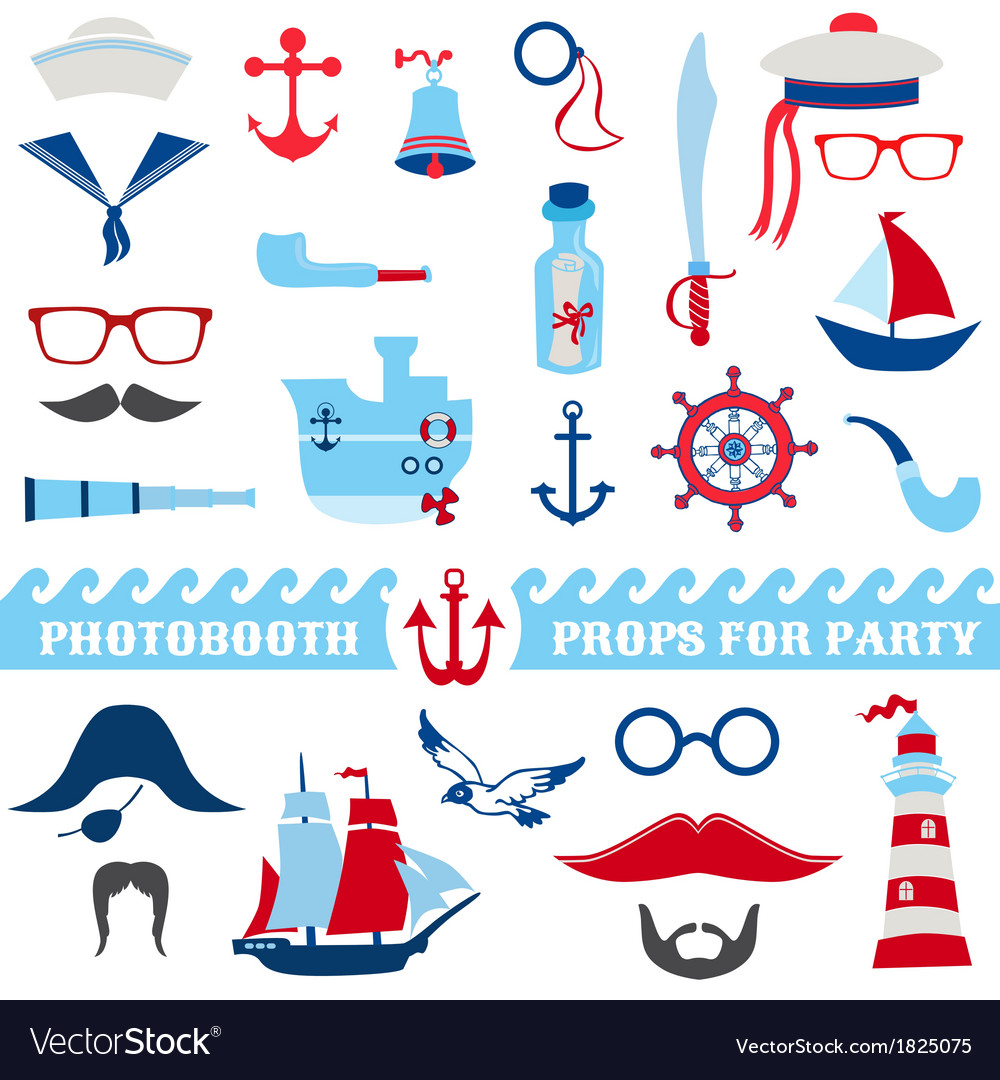 Nautical party set photobooth props Royalty Free Vector