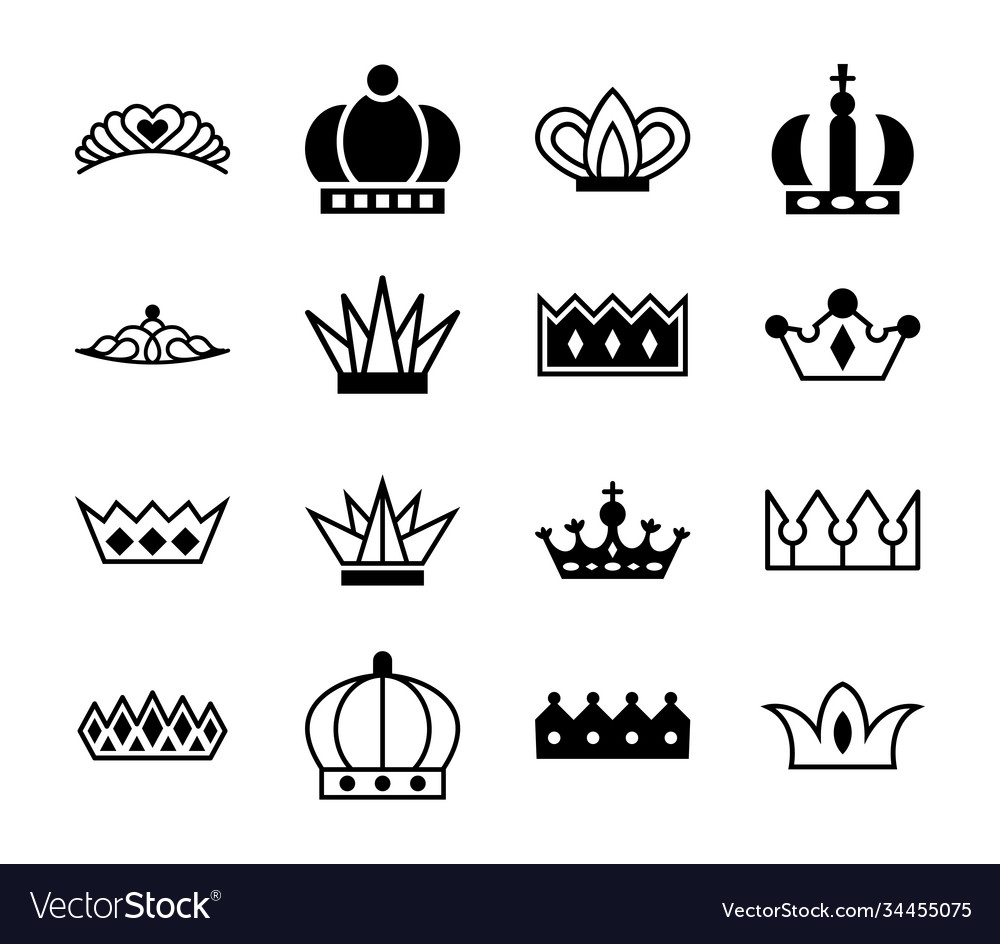 Set crown symbols elements Royalty Free Vector Image