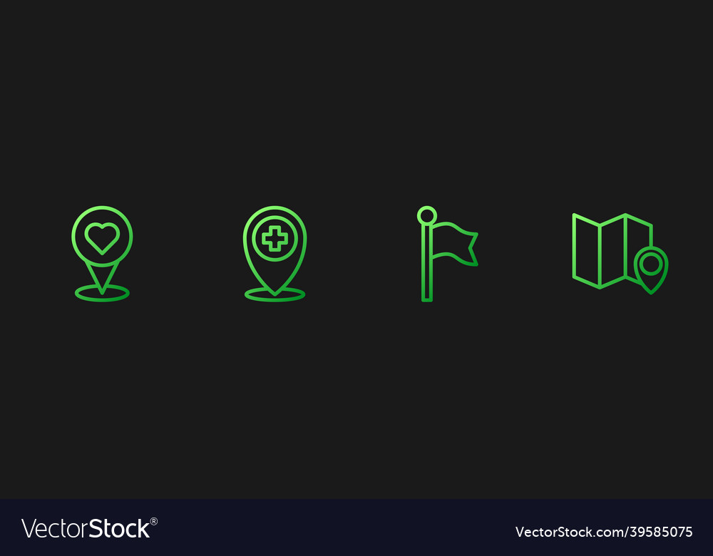 Set line location marker with heart cross vector image Set line location marker with heart cross