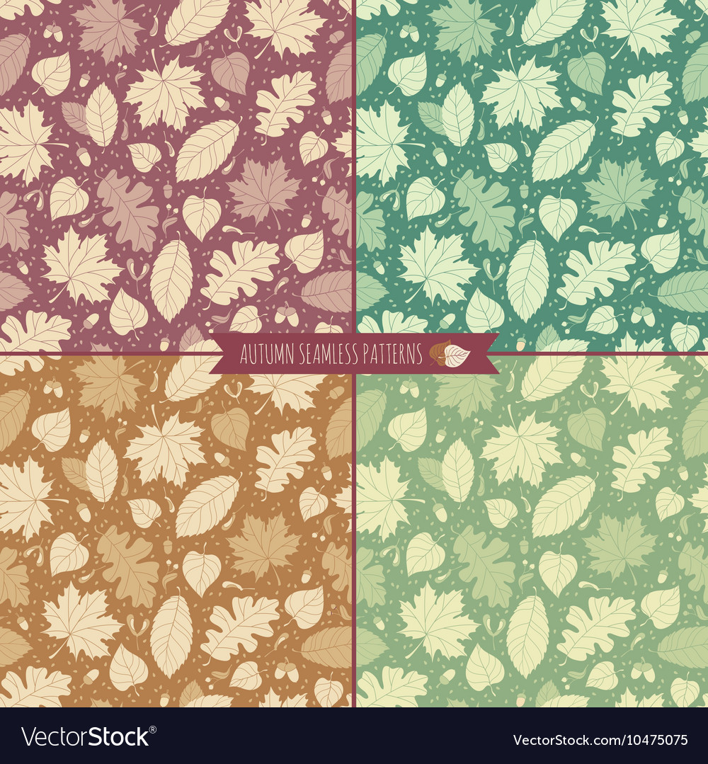 Set of autumn seamless patterns with foliage