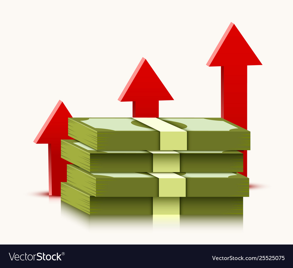 Stack dollars with rising arrow isolated