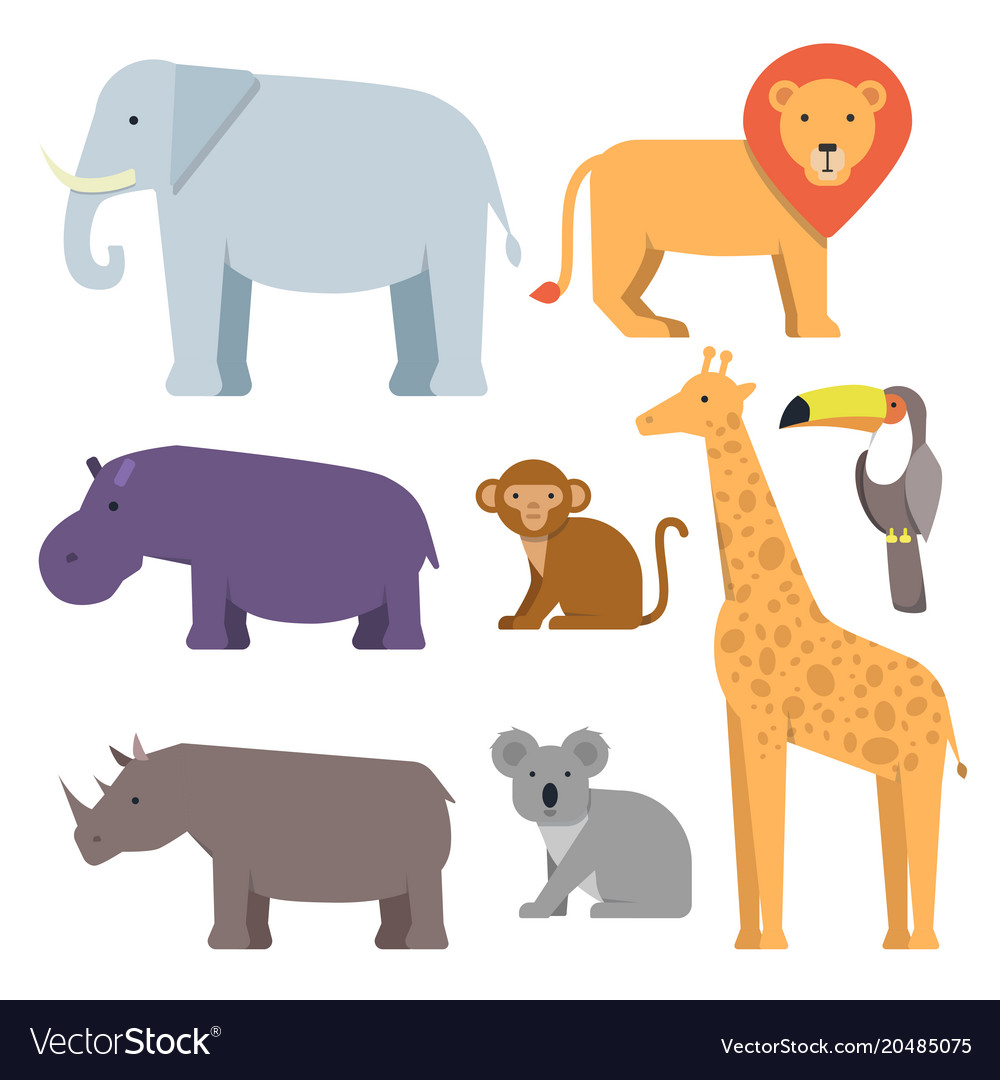 Wild animals in flat style pictures Royalty Free Vector