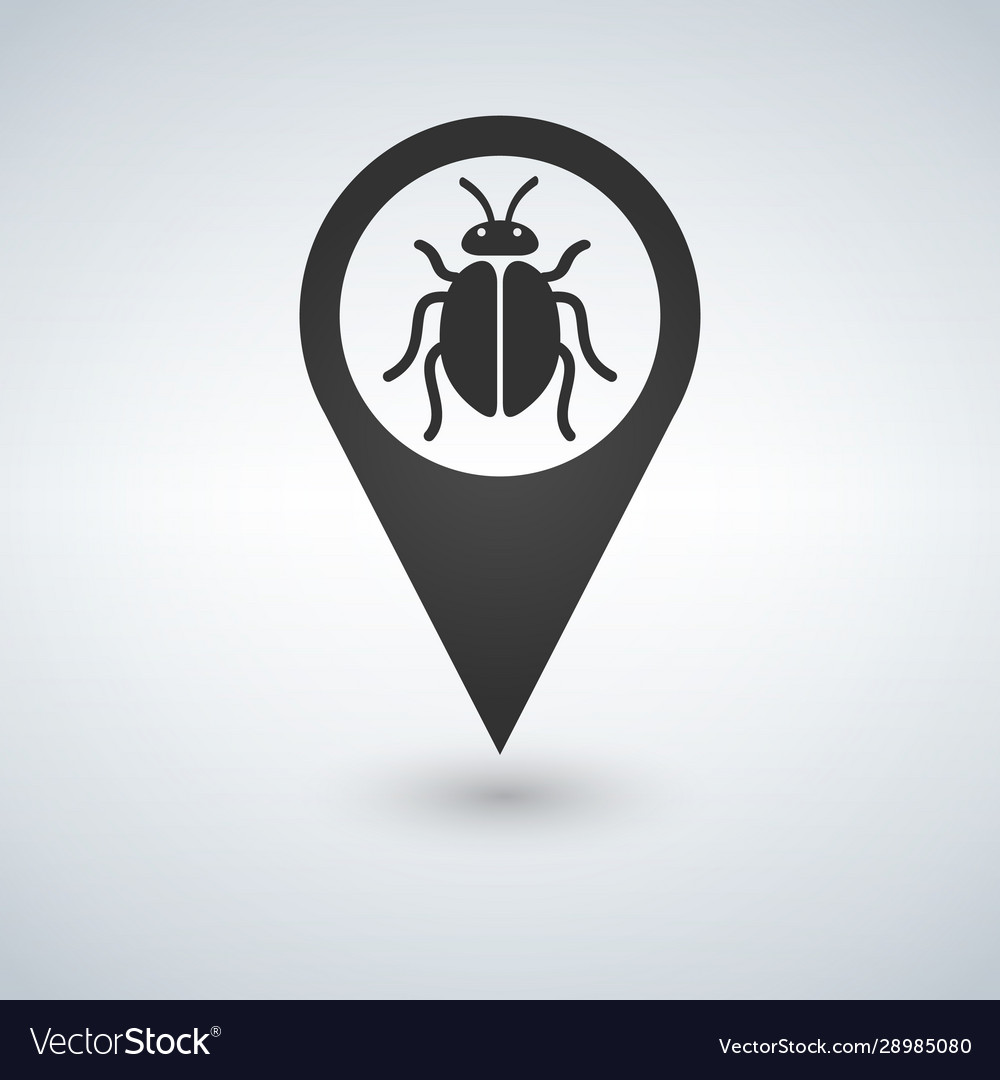 An isolated map marker with a bug