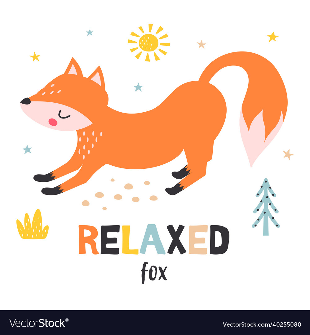 Card with relaxed fox isolated on white Royalty Free Vector