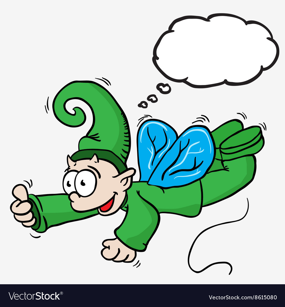 Flying elf with thought bubble