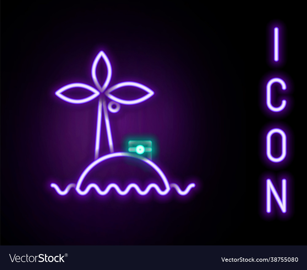 Glowing neon line tropical island in ocean icon Vector Image