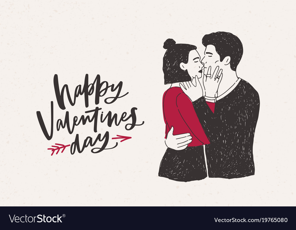 Greeting card template with pair of hugging Vector Image