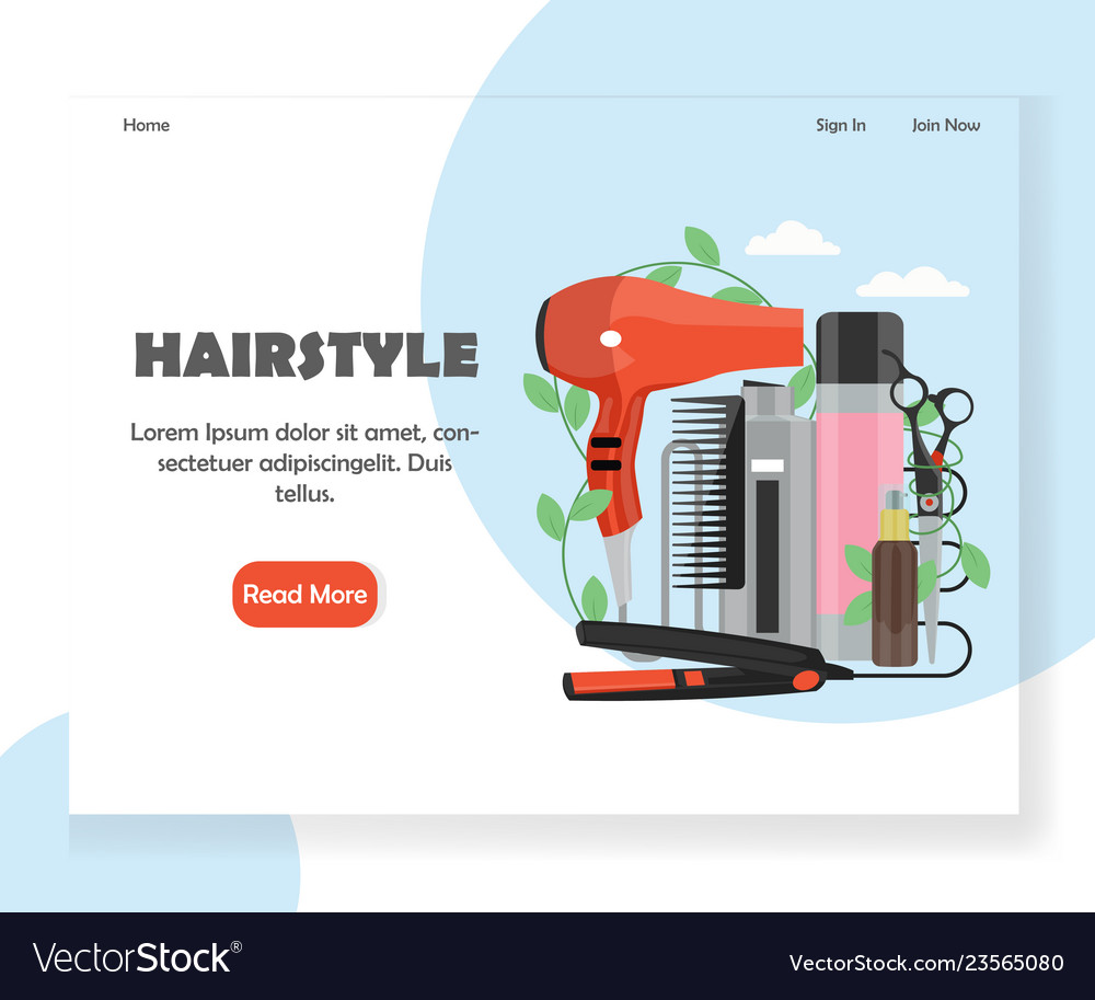 Hairstyle website landing page design Royalty Free Vector Hairstyle website landing page design Royalty Free Vector