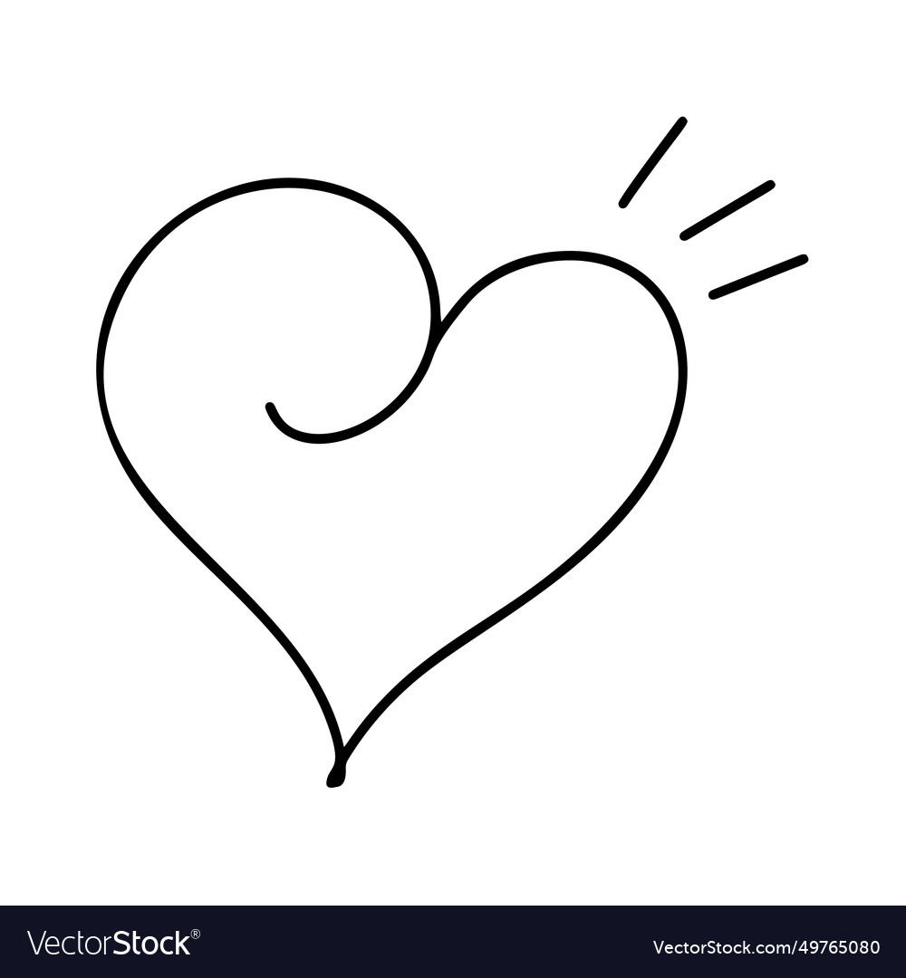 Hand Drawn Love Heart With Rays Logo Line Vector Image