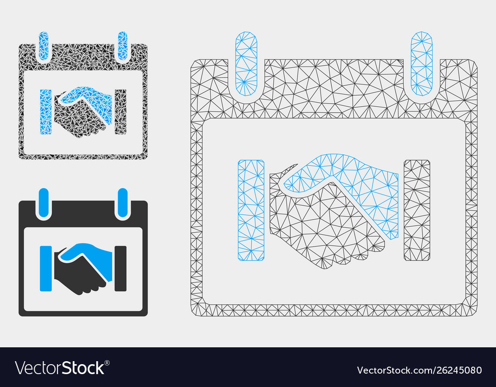 Handshake calendar day mesh network model vector image Handshake calendar day mesh network model