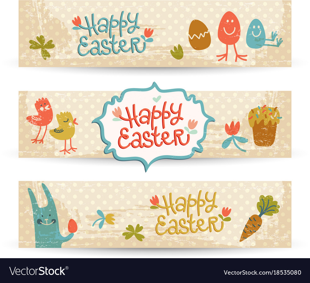Happy Easter Doodle Banners Set Royalty Free Vector Image