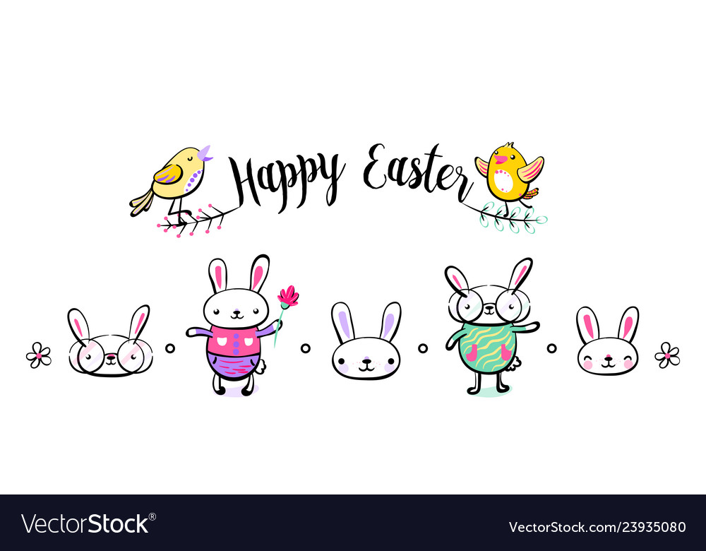 Happy easter greeting card poster with cute