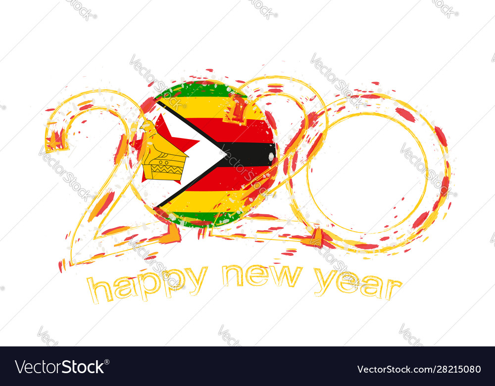 Happy new 2020 year with flag zimbabwe Royalty Free Vector