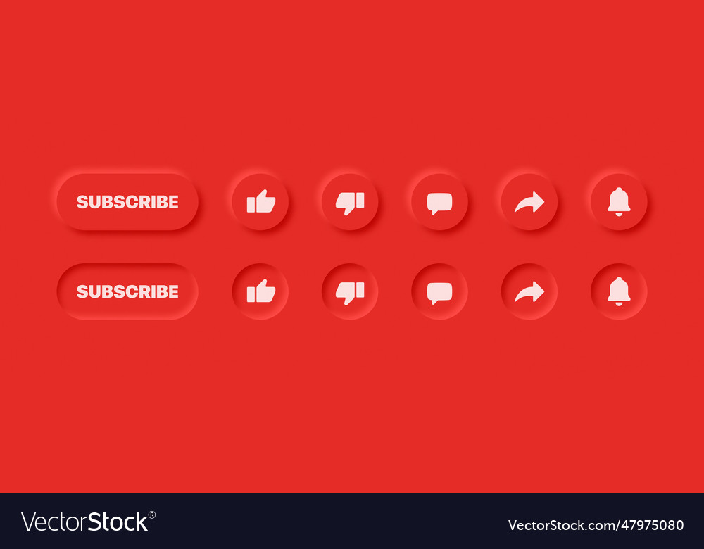 Neumorphic ui design elements youtube buttons Vector Image