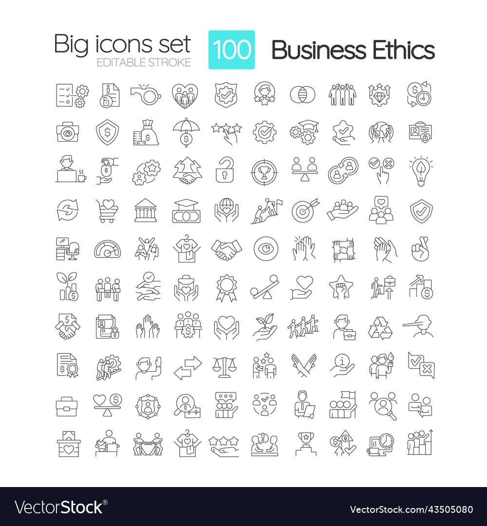 Organizational ethics linear icons set