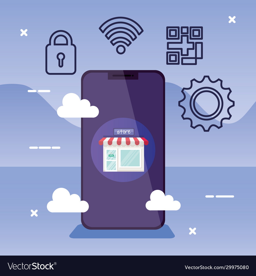 Smartphone device with set icons vector image Smartphone device with set icons