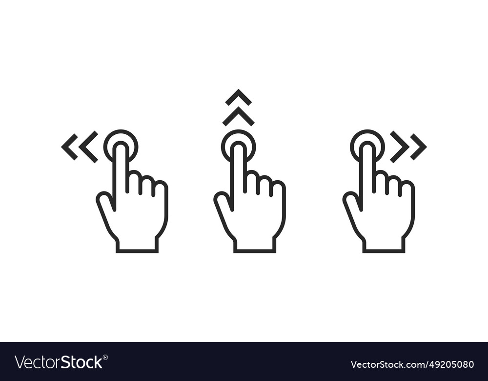 Swipe to left right up icon set or touch screen