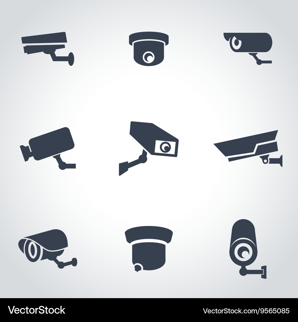 Black security camera icon set Royalty Free Vector Image